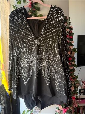 Rhinestone Mesh Romper Jumpsuit